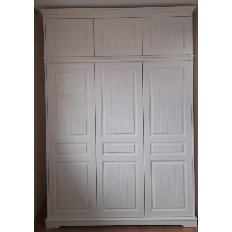 Dulap Cleo Lemn Masiv, 3 usi, corp suprapozabil, Alb