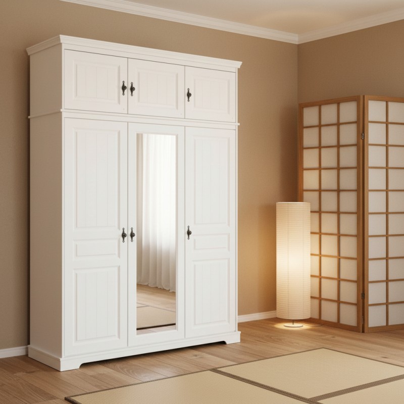 Dulap Cleo suprapozabil 3 usi lemn masiv, cu oglinda