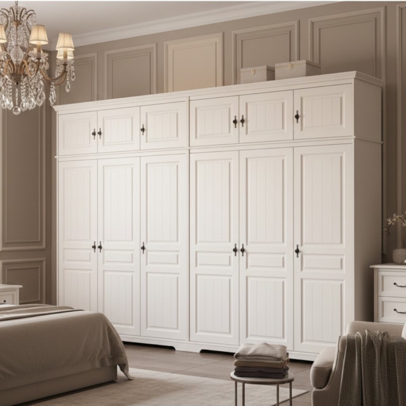 Dulap Lemn Masiv CLEO 6 usi, corp suprapozabil, Alb