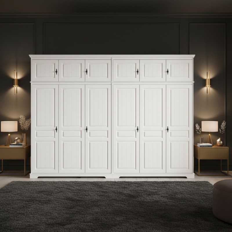 Dulap Lemn Masiv CLEO 6 usi, corp suprapozabil, Alb