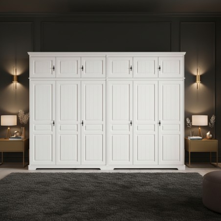 Dulap Lemn Masiv CLEO 6 usi, corp suprapozabil, Alb