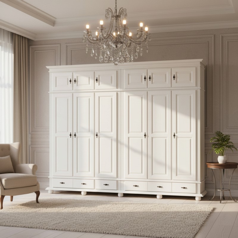 Dulap lemn masiv SEVA 6 usi 4 sertare si corp suprapozabil