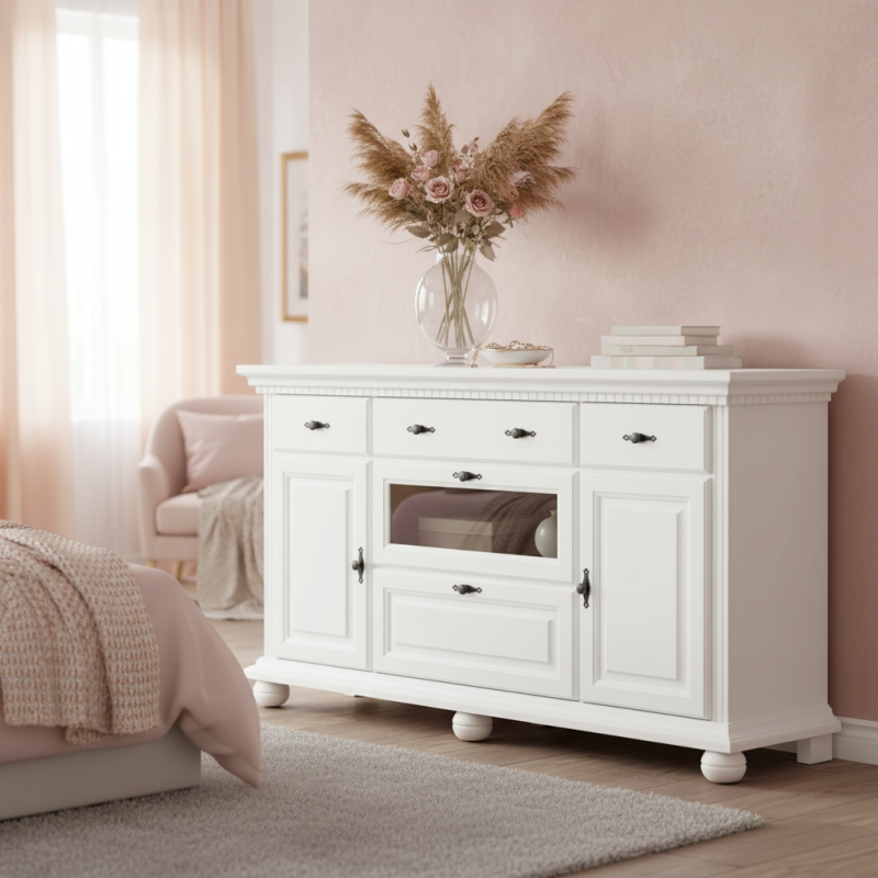 Comoda lemn masiv BUCOV, cu 1 usa vitrina