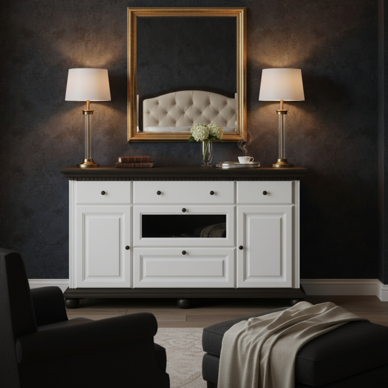 Comoda lemn masiv BUCOV, cu 1 usa vitrina