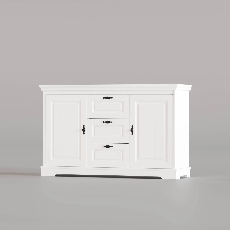 Comoda Cleo lemn masiv 2 usi 3 sertare, alba