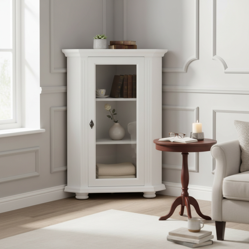 Comoda colt MARA lemn masiv, usa vitrina