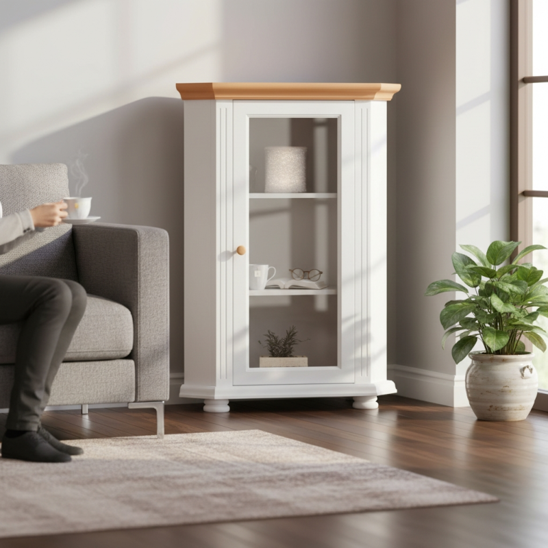 Comoda colt MARA lemn masiv, usa vitrina