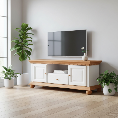 Comoda Tv Romanita / Lemn Masiv - Alb/Natur