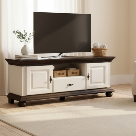 Comoda Tv Romanita / Lemn Masiv - Alb/Nuc