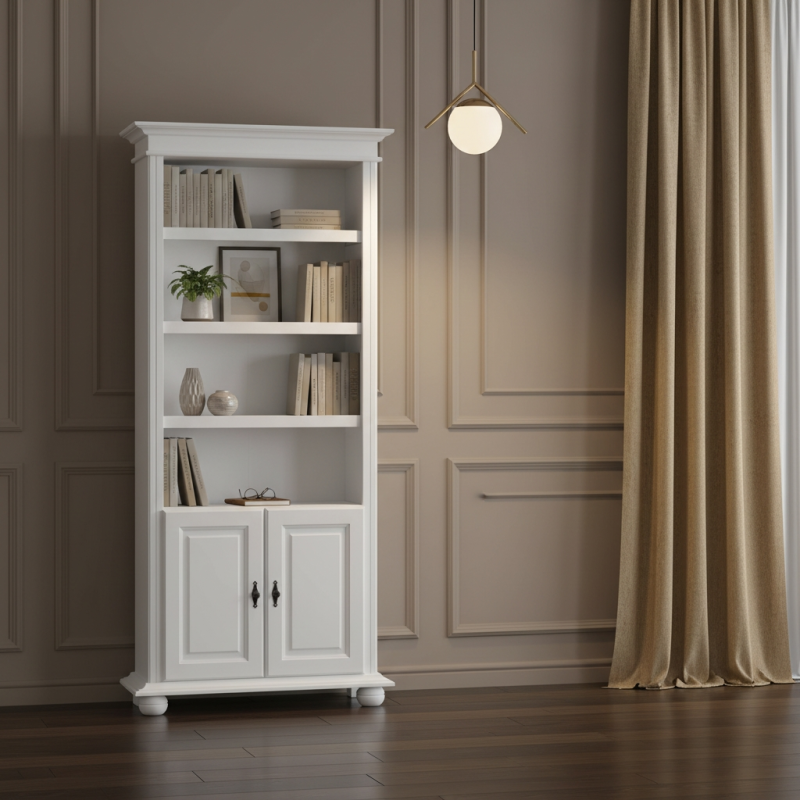 Etajera Seva Lemn Masiv Alb - 4 Rafturi 2 Usi