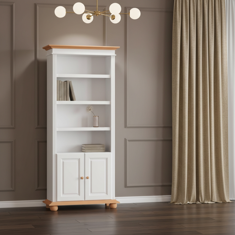 Etajera Seva Lemn Masiv Alb - 4 Rafturi 2 Usi