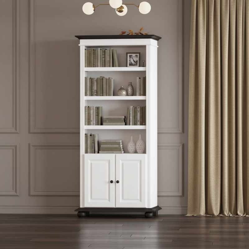 Etajera Seva Lemn Masiv Alb - 4 Rafturi 2 Usi