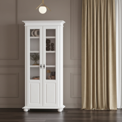 Vitrină Seva Lemn Masiv Alb - 2 Uși Sticlă 4 Rafturi