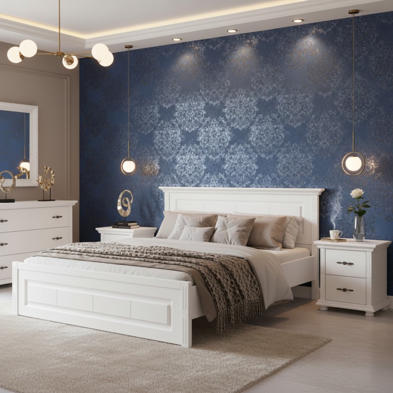 Pat MARA 140x200 cm, lemn masiv, tablie mica