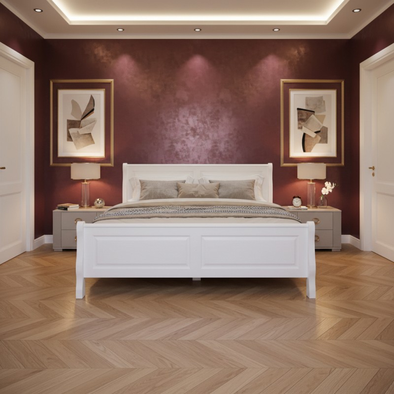 Pat Bucur  lemn masiv, 160X200 cm, alb