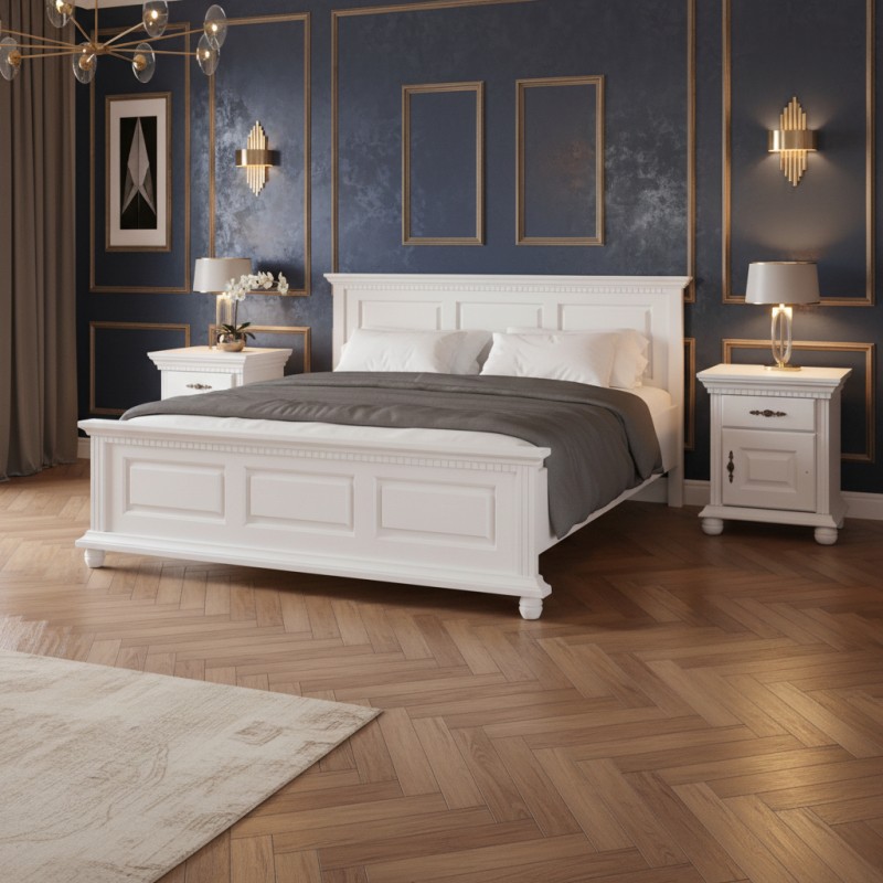 Pat lemn 140x200 cm BUCOV, finisaj alb, alb cu natur, alb cu nuc