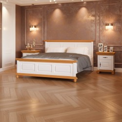 Pat lemn 140x200 cm BUCOV, finisaj alb, alb cu natur, alb cu nuc