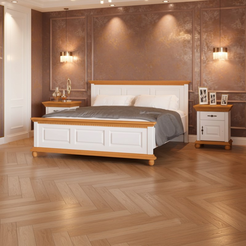 Pat lemn 140x200 cm BUCOV, finisaj alb, alb cu natur, alb cu nuc