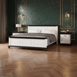 Pat lemn 160x200 cm BUCOV, finisaj alb, alb cu natur, alb cu nuc