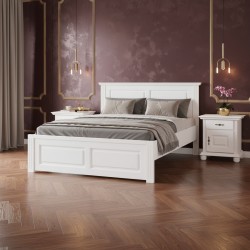 Pat 160x200 cm SEVA cu capat mic, lemn masiv,  finisaj Alb, alb cu nuc, alb cu natur