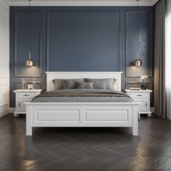 Pat lemn masiv 140x200 cm SEVA,  finisaj Alb, alb cu nuc, alb cu natur