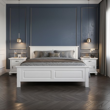 Pat lemn masiv 140x200 cm SEVA,  finisaj Alb, alb cu nuc, alb cu natur