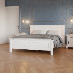 Pat lemn masiv 140x200 cm SEVA,  finisaj Alb, alb cu nuc, alb cu natur