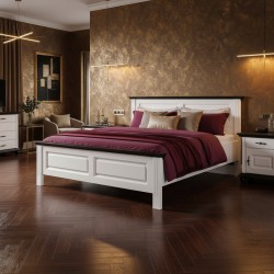 Pat lemn masiv 180x200 cm SEVA, finisaj Alb, alb cu nuc, alb cu natur