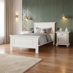 Pat SEVA 90x200 cm din lemn masiv – design clasic, alb sau alb cu lemn natur