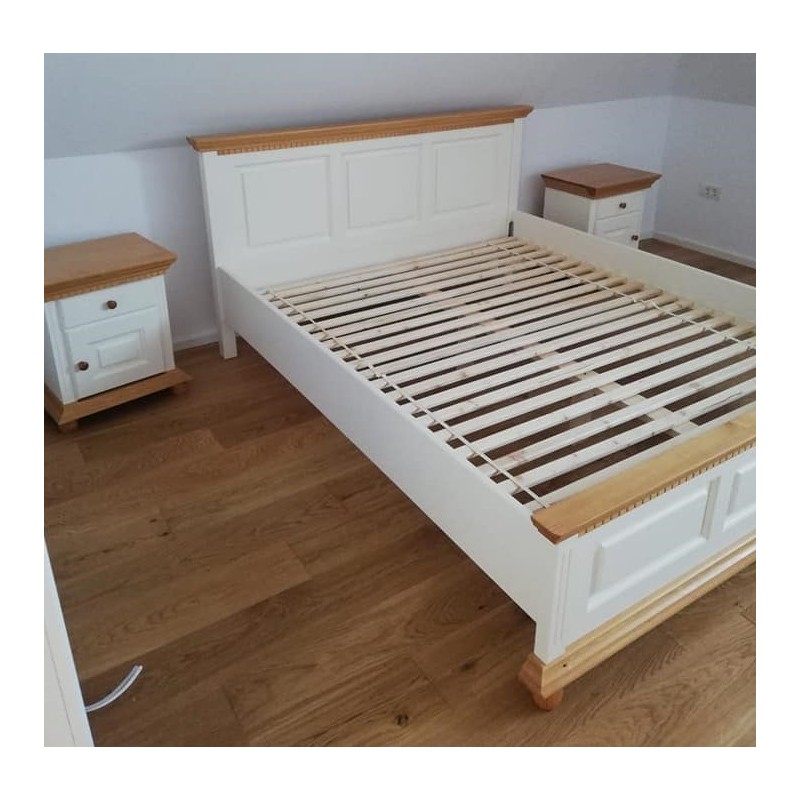 Pat Bucov din lemn masiv, 140x200 cm, alb cu natur
