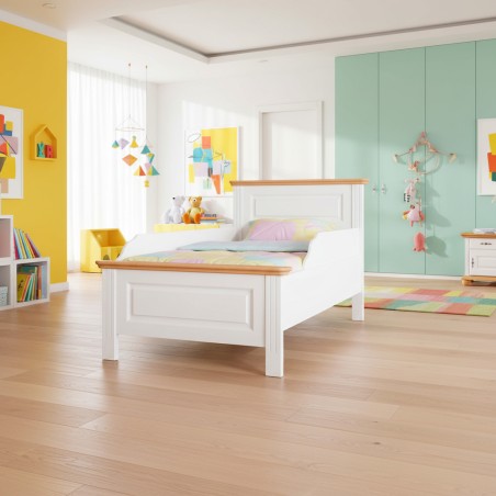 Pat copii din lemn masiv 90x200 cm SEVA cu protecții laterale