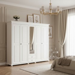 Dormitor MARA din Lemn Masiv – Pat 180x200, Dulap 5 Uși, Comodă, Noptiere