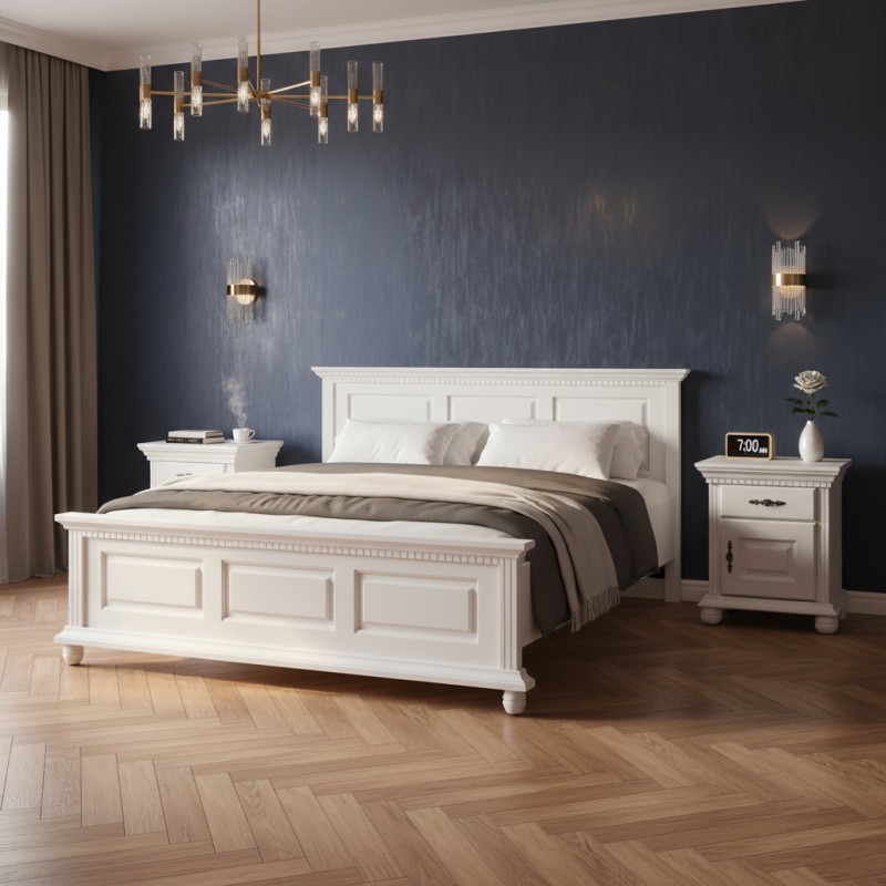 Noptieră Bucov,  lemn masiv, 1 sertare, 1 usa,  finisaj alb