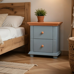 Noptieră Mara lemn masiv, 2 sertare - Albastru Nordic