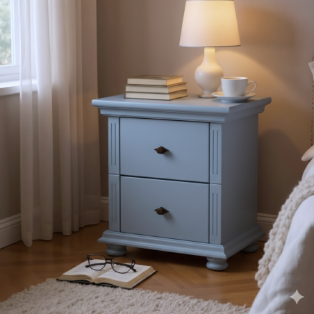 Noptieră Mara lemn masiv, 2 sertare - Albastru Nordic