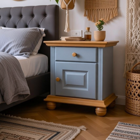 Noptiera lemn masiv SEVA - ALBASTRU NORDIC