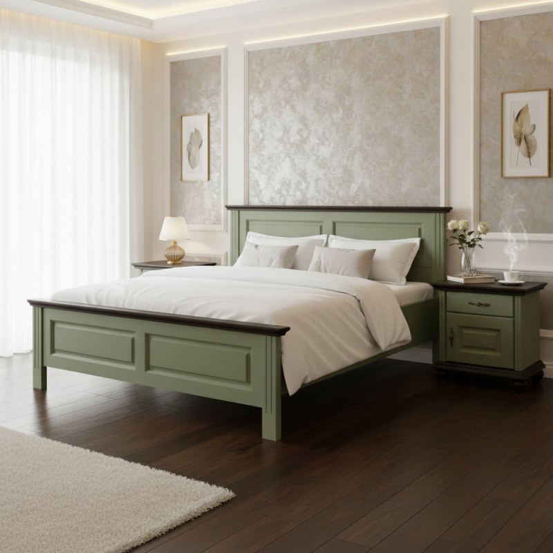 Noptieră verde olive RAL 6003 SEVA – lemn masiv pentru dormitor