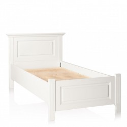 Pat lemn masiv Leon de 90x200 cm, finisaj alb