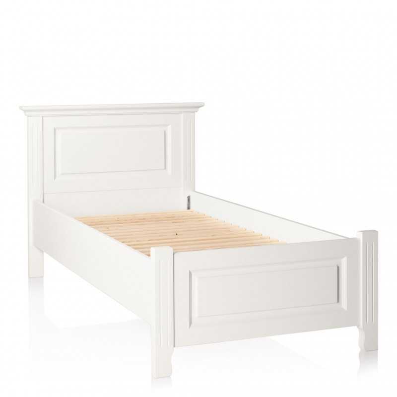 Pat lemn masiv Leon de 90x200 cm, finisaj alb