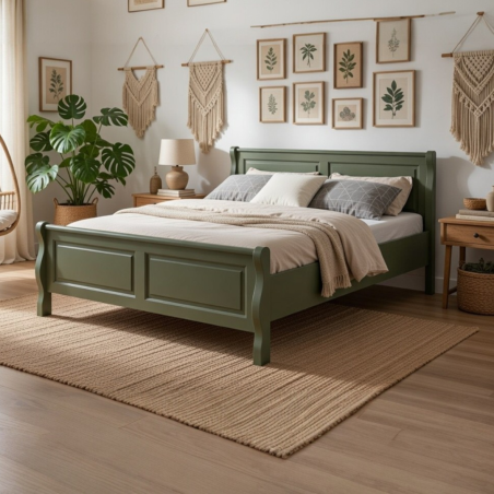 Pat BUCUR lemn masiv, 140 / 160 / 180 x 200 cm - VERDE OLIVE