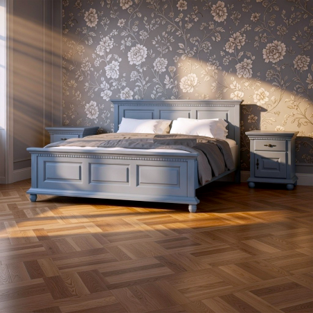 Pat Bucov 120 / 140 / 160  / 180x200 cm, lemn masiv, Albastru Nordic