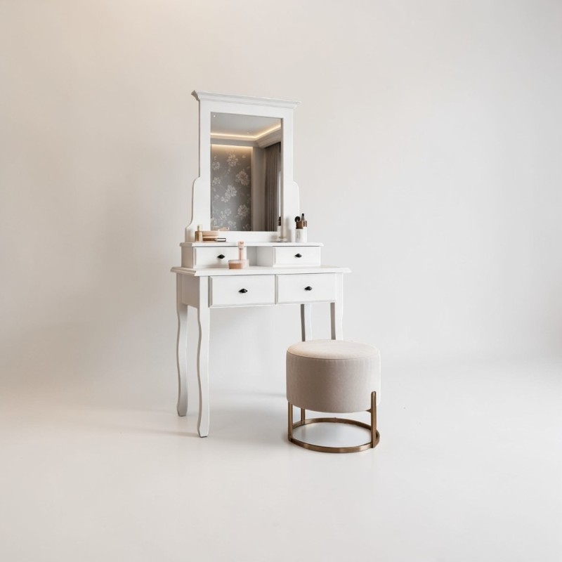 Masa de Machiaj Mara din Lemn Masiv,alba - Sofastil.ro