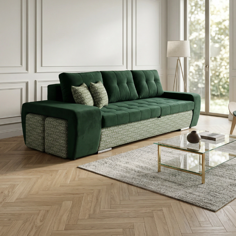 Canapea Mara cu 2 Tabureti, extensibila cu lada