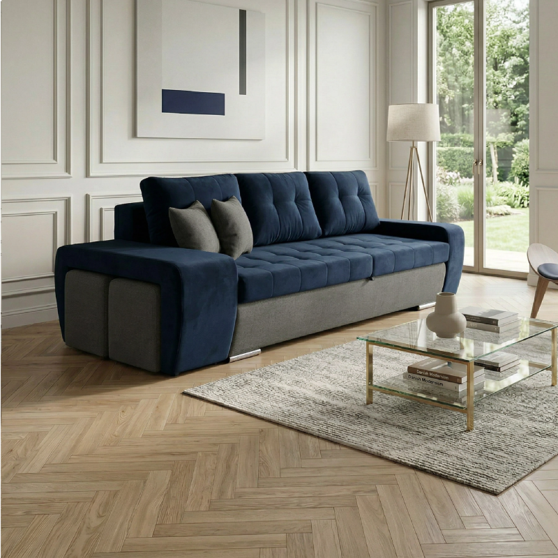 Canapea Mara cu 2 Tabureti, extensibila cu lada