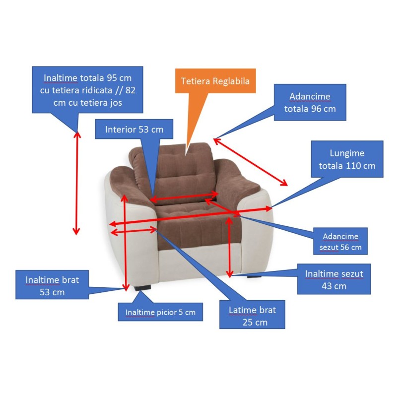 Canapea extensibila 3 locuri Antonio cu 3 tetiere reglabile