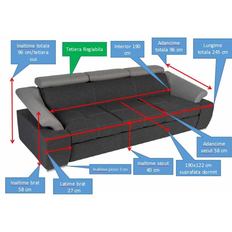 canapea living 3 locuri extensibila moderna Toledo