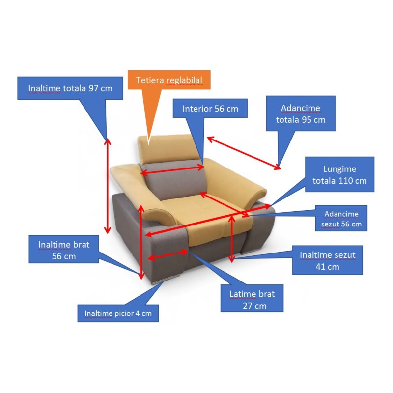 Set Toledo – Canapea extensibila si fotolii cu tetiere reglabile