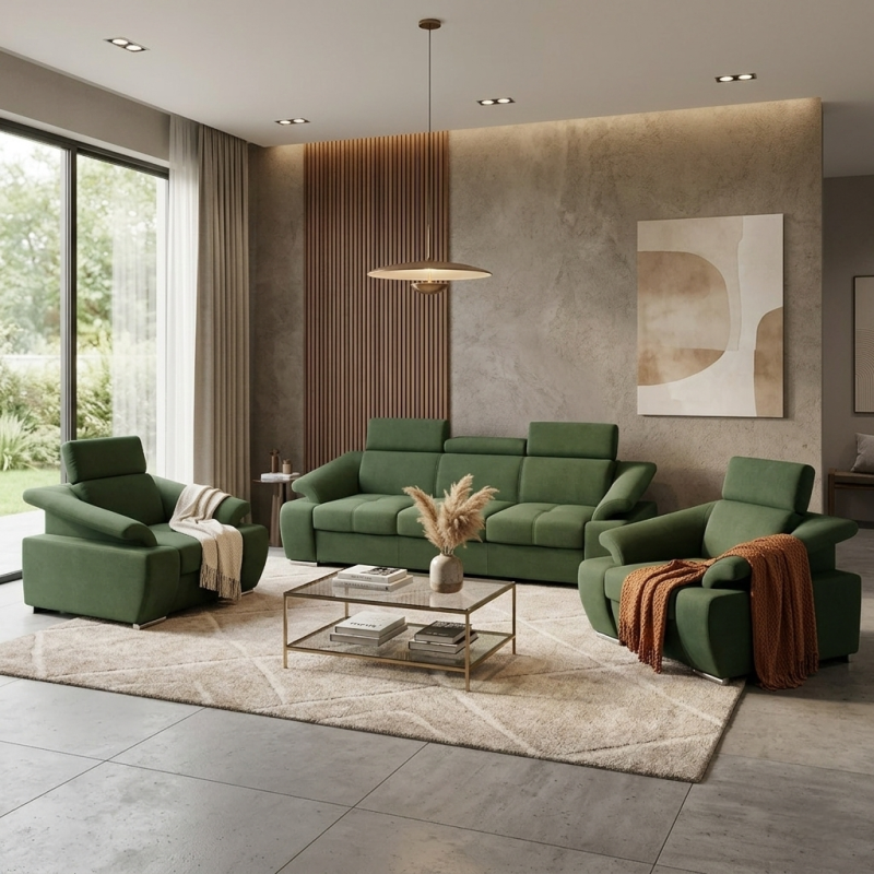 Set Toledo – Canapea extensibila si fotolii cu tetiere reglabile