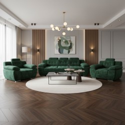 Set Canapea Extensibila cu Tetiere si Brațe Reglabile + 2 Fotolii