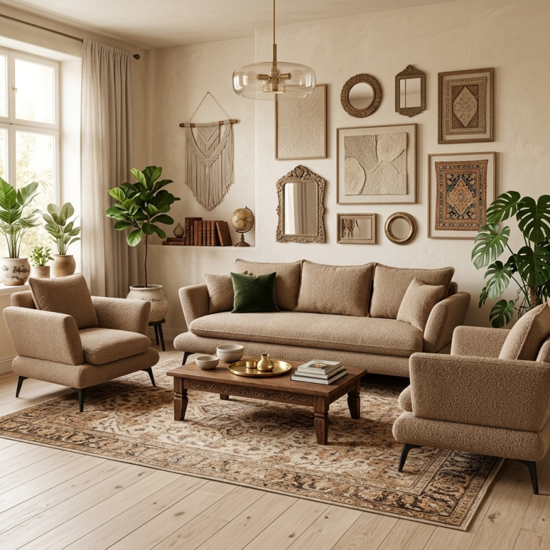 set living complet: canapea extensibilă + 2 fotolii